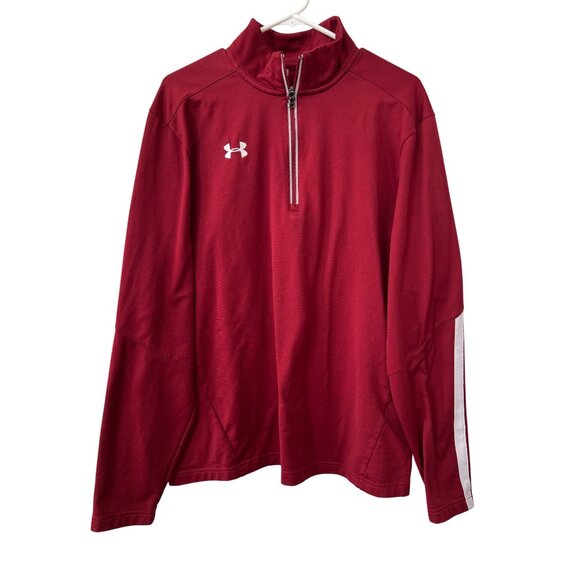 Under Armour Pullover Size XL Mock Neck Loose Fit Quarter Zip Red White Active - Picture 1 of 6